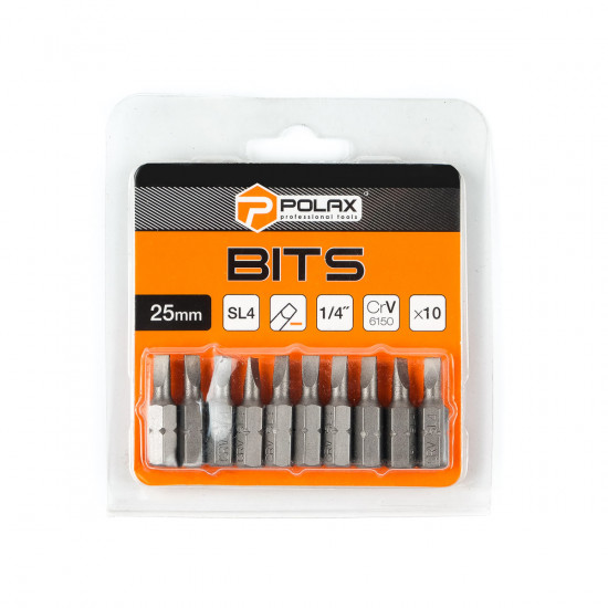 Біта сталева Polax 25 мм SL4 1/4" ,10 шт (51-068)