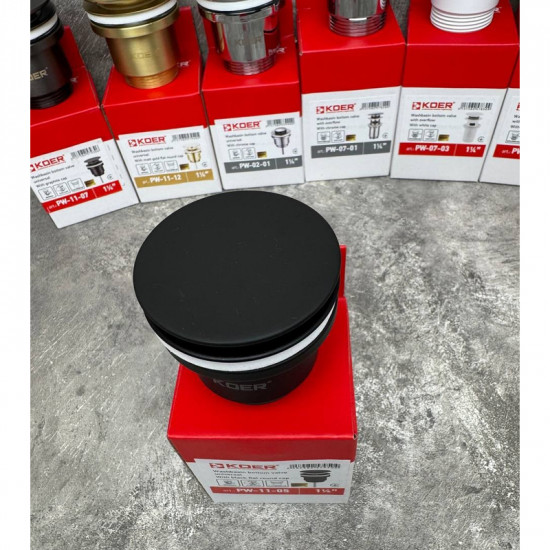 Донний клапан для раковини Koer PW-11-05 1 1/4''  універсальний (з/без перел) СLICK-СLACK (Колір чо