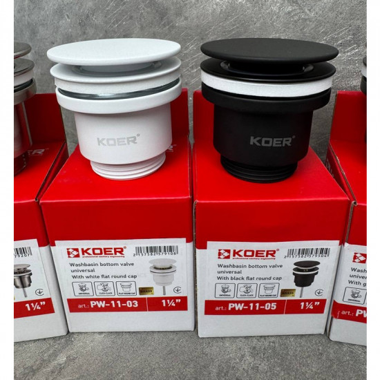 Донний клапан для раковини Koer PW-11-05 1 1/4''  універсальний (з/без перел) СLICK-СLACK (Колір чо
