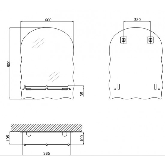 Зеркало настенное Zerix MIRRA MRZ02-600x850x105 прямоугольное с дугообразной верхней частью, фигурными боками