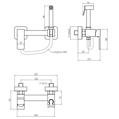 Змішувач для гігієнічного душу Zerix FTK-222 з лійкою (ZX5841)