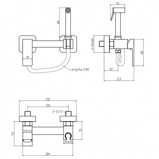 Змішувач для гігієнічного душу Zerix FTK-222 з лійкою (ZX5841)