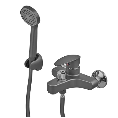 Смеситель для ванной Plamix CEZAR-009 EURO SET Graphite, с шлангом, лейкой и кронштейном (PM0694)