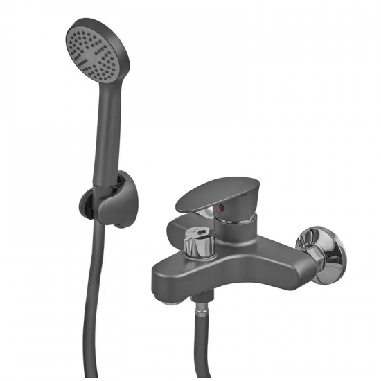 Змішувач для ванни Plamix CEZAR-009 EURO SET Graphite, зі шлангом, лійкою та кронштейном (PM0694)