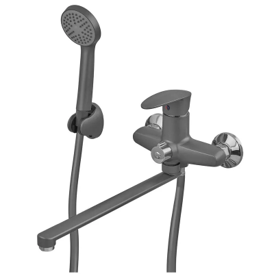 Смеситель для ванны Plamix CEZAR-006 EURO SET Graphite, с шлангом, лейкой и кронштейном (PM0691)