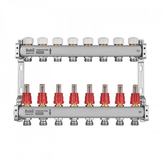 Колектор з витратоміром та термостатичними клапанами Roho R804-08M - 1"х 8 вих. (RO1071)