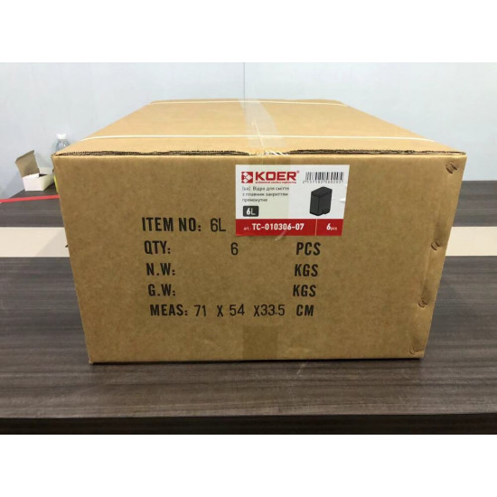 Ведро для мусора с плавным закрытием прямоугольное Koer TC-010306-07 6 л цвет графит (KR5602)