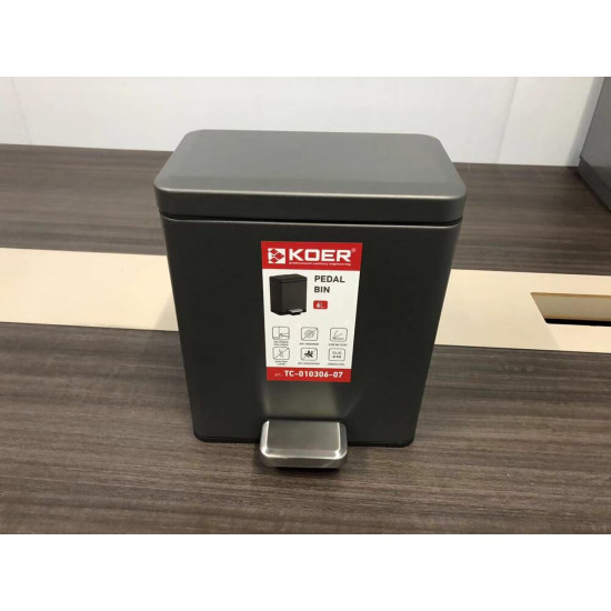 Ведро для мусора с плавным закрытием прямоугольное Koer TC-010306-07 6 л цвет графит (KR5602)