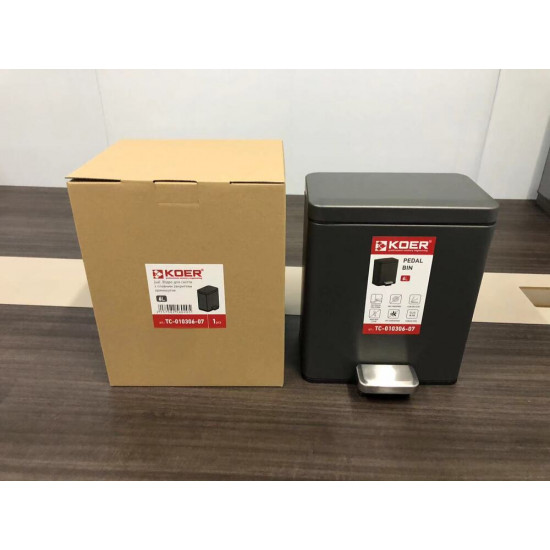 Ведро для мусора с плавным закрытием прямоугольное Koer TC-010306-07 6 л цвет графит (KR5602)