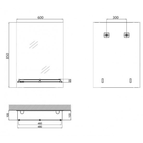 Зеркало настенное Zerix SANSA MRZ05-600x850x105 прямоугольное с полкой (ZX5628)