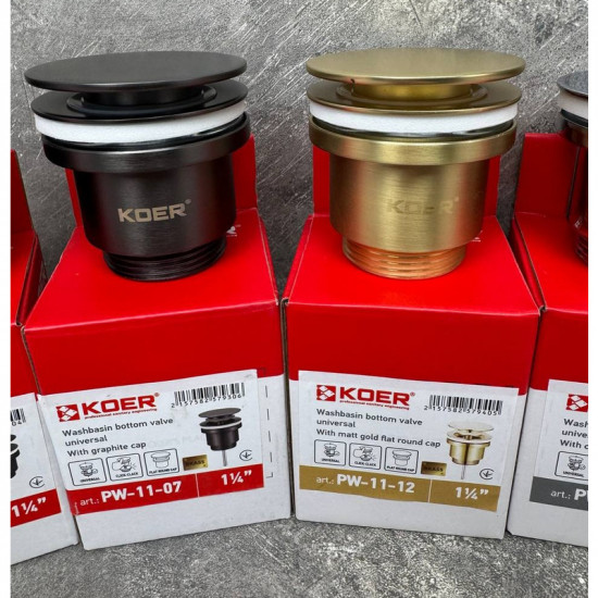 Донний клапан для раковини Koer PW-11-07 1 1/4''  універсальний (з/без перел) СLICK-СLACK (Колір гр