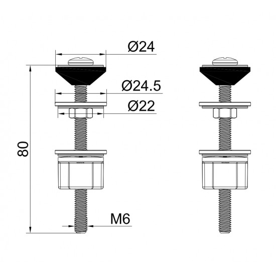 Болти кріплення бачка до унітазу Koer KT-1406 (нержавіюча сталь) (KR5704)