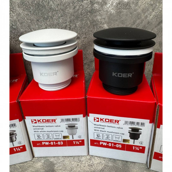Донний клапан для умивальника Koer PW-01-05 1 1/4'' (кнопка) (Чорний) (KR3403) Донний клапан для умивальника Koer PW-01-05 1 1/4'' (кнопка) (Чорний) (KR3403)