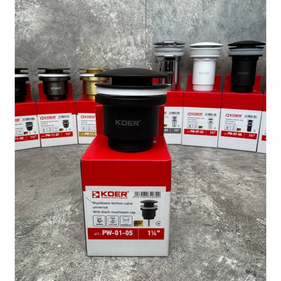 Донний клапан для умивальника Koer PW-01-05 1 1/4'' (кнопка) (Чорний) (KR3403) Донний клапан для умивальника Koer PW-01-05 1 1/4'' (кнопка) (Чорний) (KR3403)