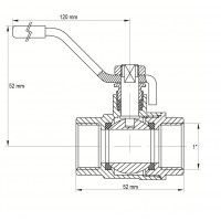 Кран кульовий KOER KR.214.G - 1" FF ГГВ YELLOW, ручка "важіль" жовта (KR0114)