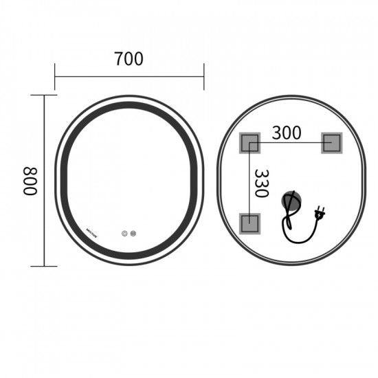 Зеркало Mixxus Premium ELLIPSE MV05-80x70-REVERSE BLACK (LED Touch, Anti-fog, димер(3-6kK))(MP6646)