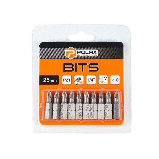 Біта сталева Polax 25 мм PZ1 1/4" ,10 шт (51-071)