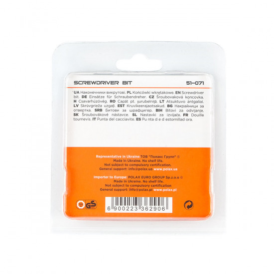 Біта сталева Polax 25 мм PZ1 1/4" ,10 шт (51-071)