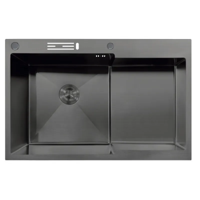 Мийка MIXXUS MH7849L-HK NANO-BLACK (3.0/0.9) з нержавіючої сталі "глибоке крило", з підставкою під