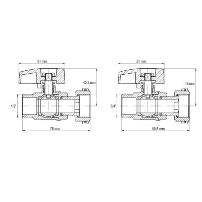 Комплект кранів для підключення газового котла KOER KR.1323 прямий (1/2"x2шт, 3/4x2шт) (KR3125)