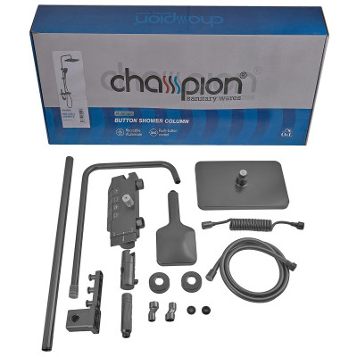 Душова колона Champion PBM-009-J Graphite зі змішувачем з кнопковим перемикачем, 4 режими (CH6501) Душова колона Champion PBM-009-J Graphite зі змішувачем з кнопковим перемикачем, 4 режими (CH6501)