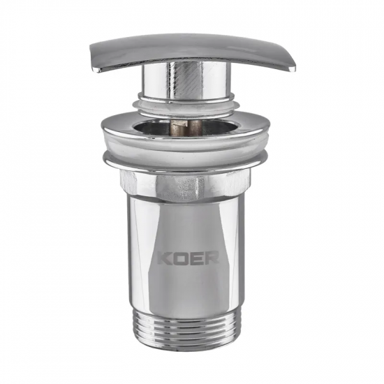 Донний клапан для умивальника з переливом Koer PW-04-01 1 1/4'' (кнопка) (Колір хром) (KR3398)