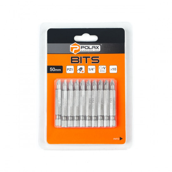 Біта сталева Polax 50 мм PZ1 1/4" ,10 шт (51-080)