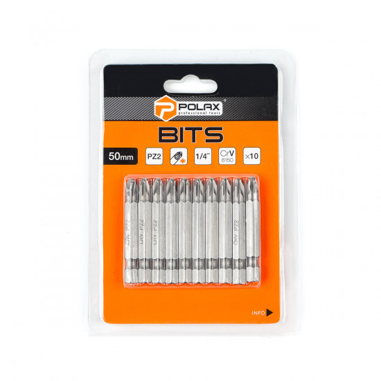 Біта сталева Polax 50 мм PZ2 1/4" ,10 шт (51-081)