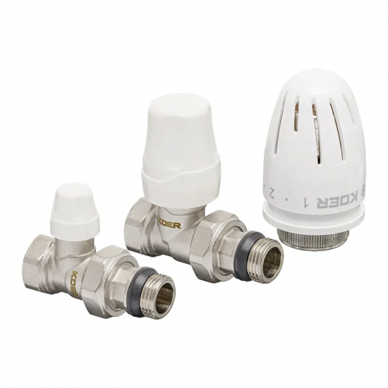 Комплект для подключения радиатора Koer SET-12 - 1/2"x1/2" (прямой) с термоголовкой ВЗ (KR3177)