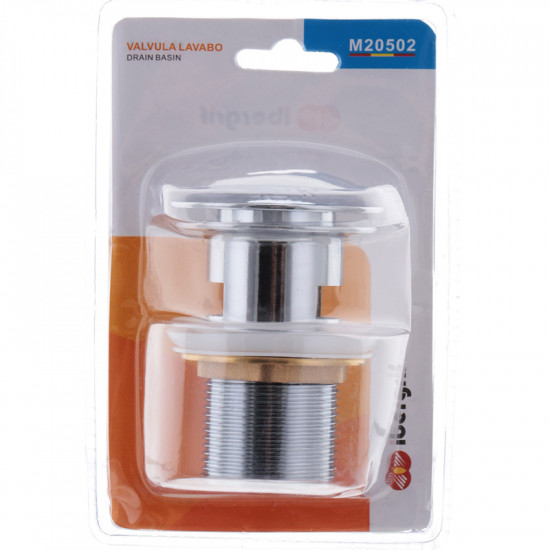 Донний клапан для раковини з переливом IBERGRIF M20502 автоматичний (Click-Clack) (Колір хром) 1 1/