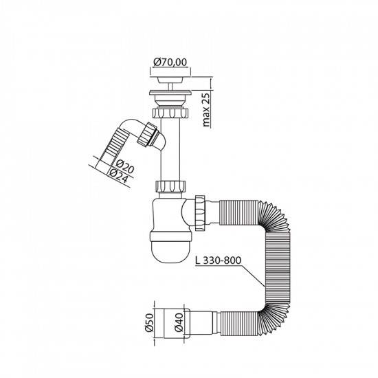 Сифон для умивальника Mixxus SU-02-B 1 1/2"x40 з литим випуском та відводом для пральної машини (MI