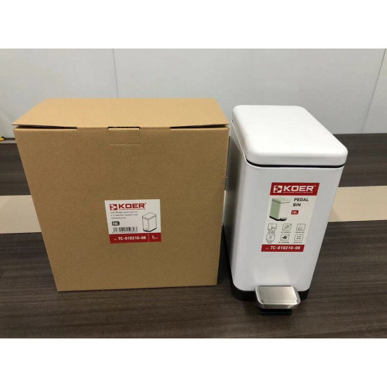 Ведро для мусора с плавным закрытием прямоугольное Koer TC-010210-08 10 л цвет белый (KR5598)