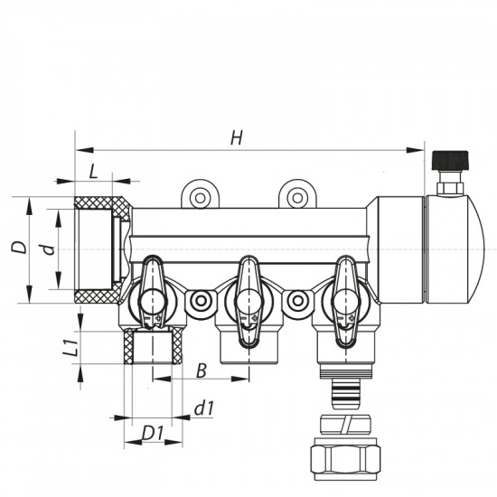 Колектор розподільний 3-way з фітингом (40x20) PPR Koer K0191.PRO (KP2556)