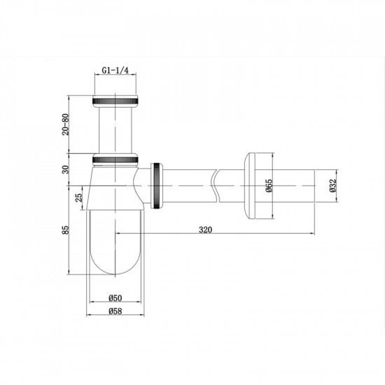 Сифон для раковини Mixxus Siphon-01 BLACK 1 1/4'' без випуску (під донний клапан) без ревізії (AC35