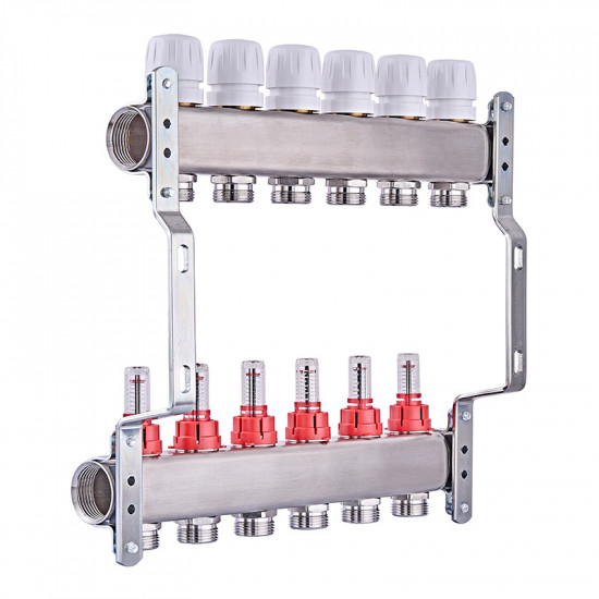 Колекторний блок з витратомірами Nolf NF.2100-06S 1"x6 (корпус нержавіюча сталь) (NF3020)