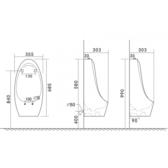 Пісуар підвісний Mixxus Premium BEVEL-1004 340x305x685mm з краном для пісуара (MP6663)