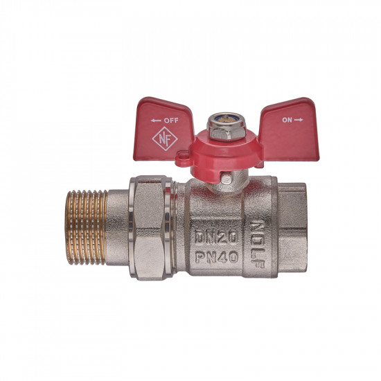 Кран з американкою Nolf classic NFC.921-08-3/4" FM ГШМ, ручка "метелик" червона (NF3151)