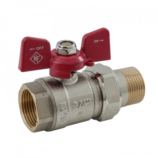 Кран з американкою Nolf classic NFC.921-08-3/4" FM ГШМ, ручка "метелик" червона (NF3151)