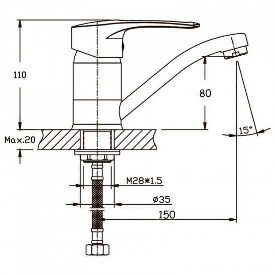 Змішувач для умивальника Haiba Germes 555 (вилив 15 см) (HB0143)