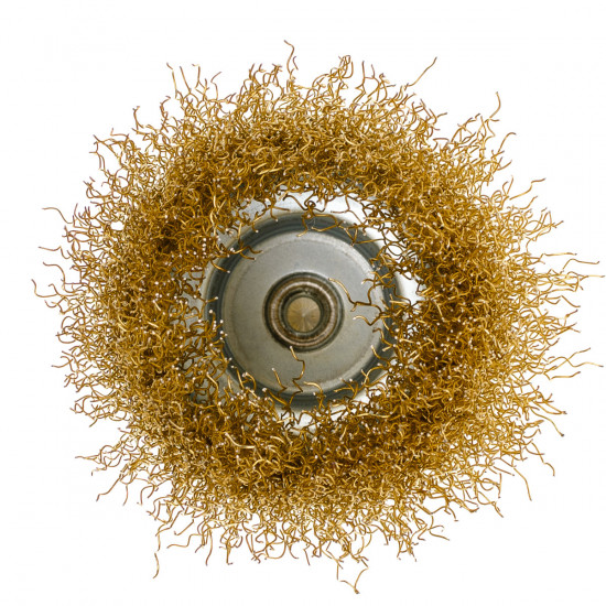 Щітка чашкова 75 мм, для дриля, 1/4", гофр. пров., латунована Polax (54-172)