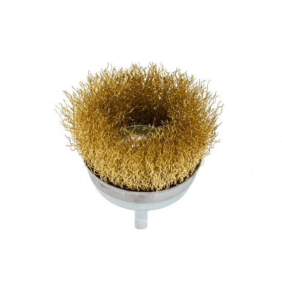 Щітка чашкова 75 мм, для дриля, 1/4", гофр. пров., латунована Polax (54-172)