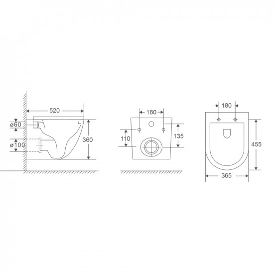 Унітаз підвісний Mixxus Premium Ellipse-0303-T3 520x365x360mm, система змиву Tornado 3.0 (MP6465)