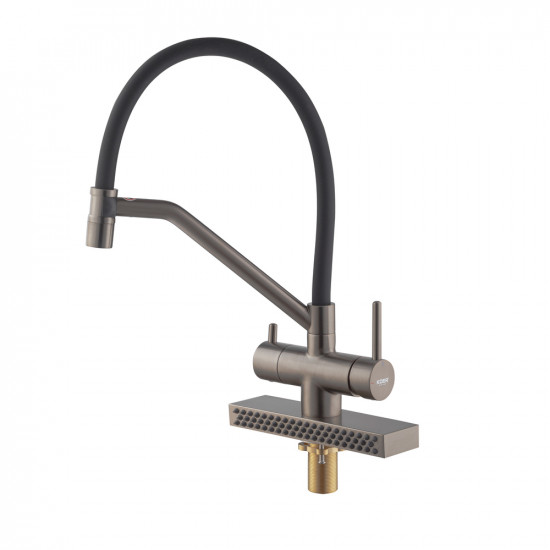 Змішувач для кухні Koer KB-74027-07 з функцією "водоспад" та чорним силіконовим виливом (KR5203)