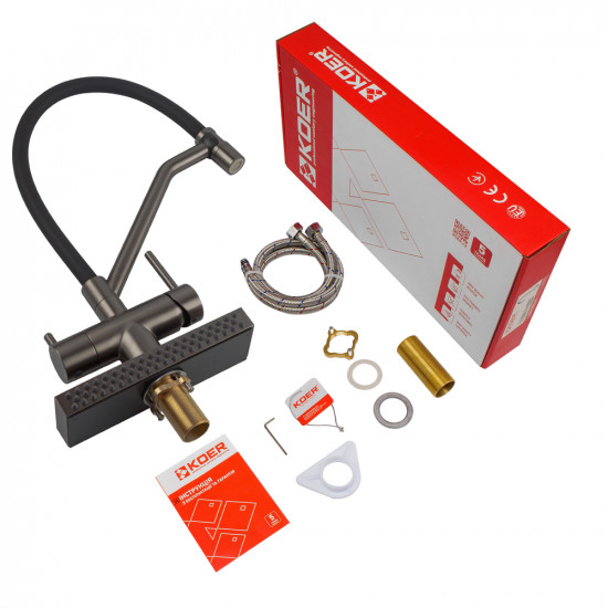 Змішувач для кухні Koer KB-74027-07 з функцією "водоспад" та чорним силіконовим виливом (KR5203)