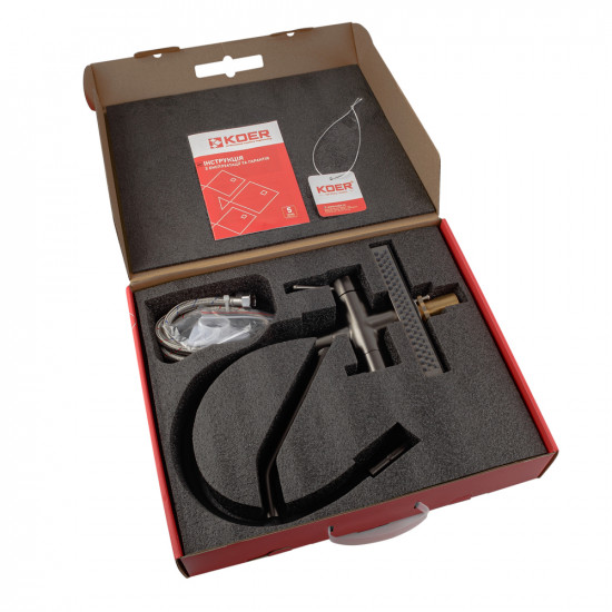 Змішувач для кухні Koer KB-74027-07 з функцією "водоспад" та чорним силіконовим виливом (KR5203)