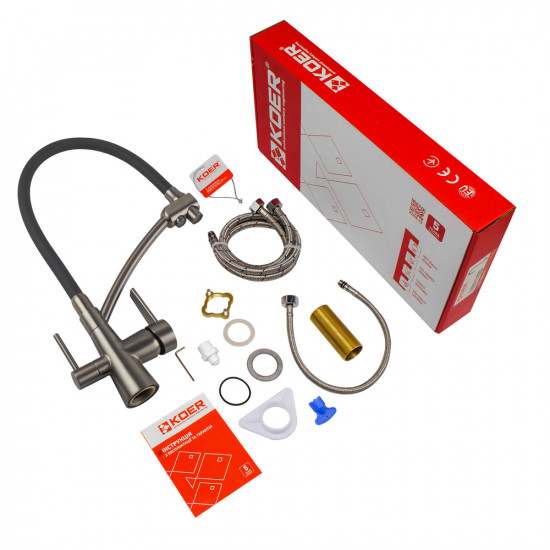 Кухонний змішувач з силік. виливом і вих. для питної води KOER KB-72003-07 (KR3377)