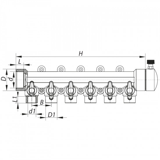 Коллектор 6-way с шаровыми кранами (40x20) PPR Koer K0173.PRO (KP0223)