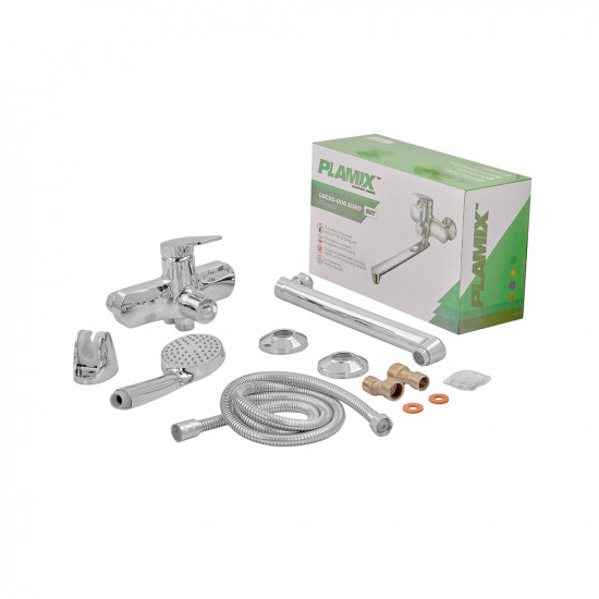 Смеситель для ванной Plamix Lucas-006 EURO SET Chrome (с шлангом, лейкой и кронштейном) (PM0710) Смеситель для ванной Plamix Lucas-006 EURO SET Chrome (с шлангом, лейкой и кронштейном) (PM0710)