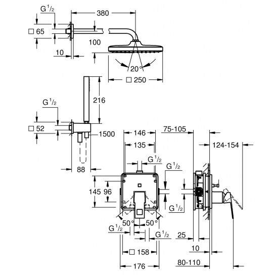 Прихована душова система Grohe Eurocube Tempesta 250 Cube (25289000)