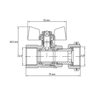 Клапан шаровой Koer KR.222 - 1/2" FF ГГМ с гайкой, ручка "бабочка" красная (KR4769)